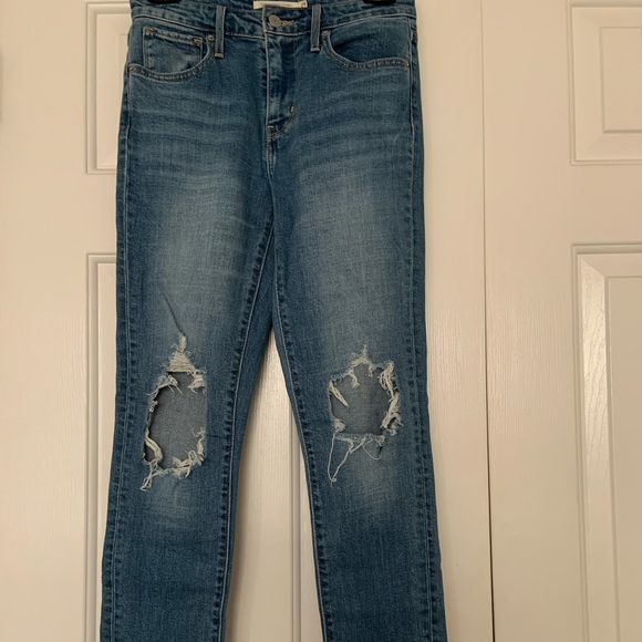 Levi's Distressed 721 High Rise Skinny Jeans Medium Wash 25 - Picture 2 of 3